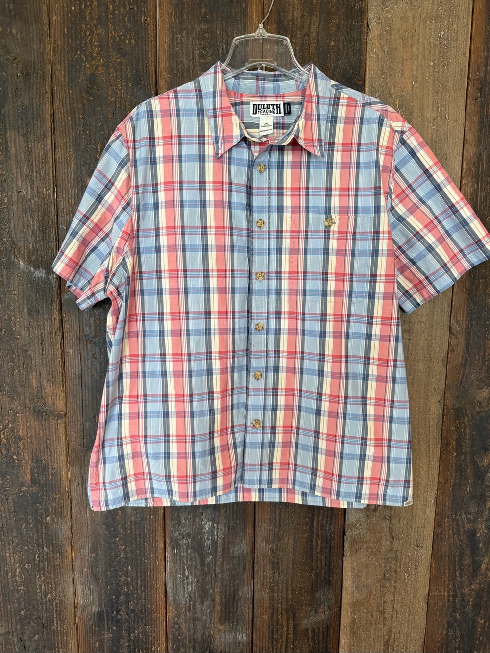 Duluth Trading Co Plaid Short-Sleeve Button-Down in Blue & Red